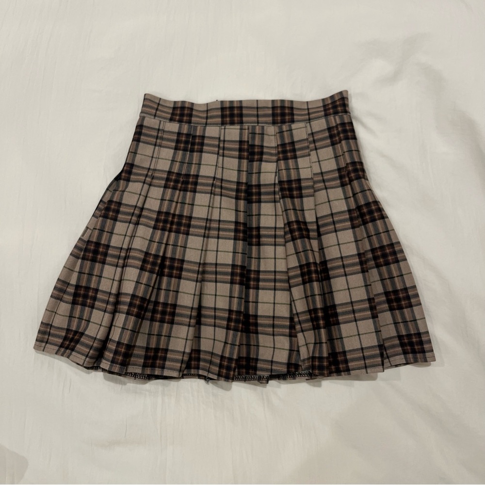 Brown plaid Pleated Mini Skirt